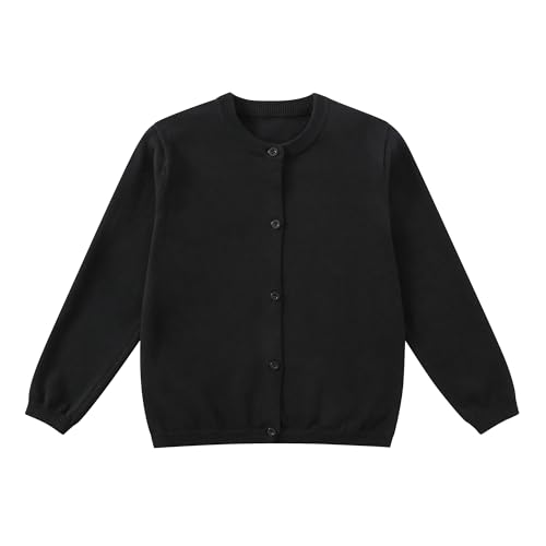 Yunguui Mädchen Strickjacke Cardigan Klassisch Ergänzung zur Schuluniform Leichter Baumwolle Rundhals Langarm von Yunguui