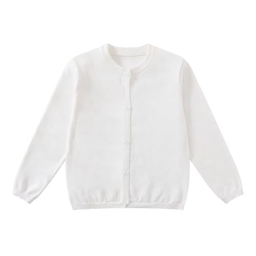 Yunguui Mädchen Strickjacke Cardigan Klassisch Ergänzung zur Schuluniform Leichter Baumwolle Rundhals Langarm von Yunguui