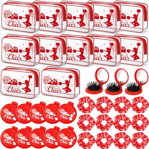 Yungyan 36 Stück Red Cheer Geschenke, 12 rote Cheer Make-up-Taschen für Frauen, Partygeschenke, Teamgeschenke mit 12 Sport-Haargummis, 12 runde, tragbare Faltbürsten Yungyan 36 Stück Red Cheer Geschenke, 12 rote Cheer Make-up-Taschen für Frauen, Partygeschenke, Teamgeschenke mit 12 Sport-Haargummis, 12 runde, tragbare Faltbürsten von Yungyan