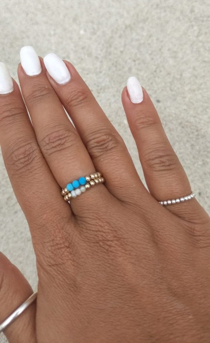 Rings Pearls Gemstones Turquoise Elastic Waterproof Gemstone Bead Goldfilled von YuniqaShop