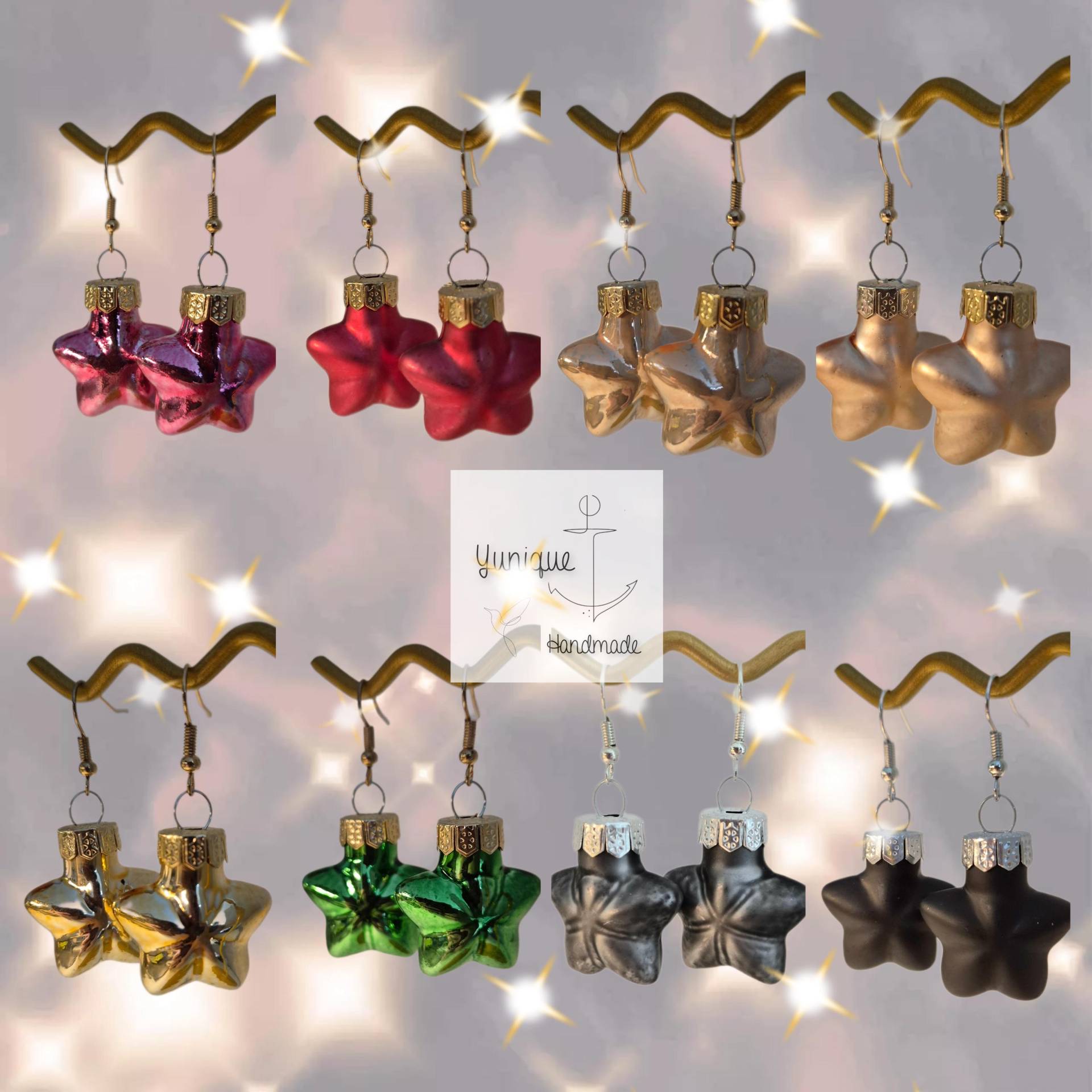 Handgefertigte Ohrringe Christbaumkugel Echtglas Stern Adventskalender Wichteln Geschenk Für Mama Tochter Kollegin Schwester Weihnachtsfeier von YuniqueHandmade