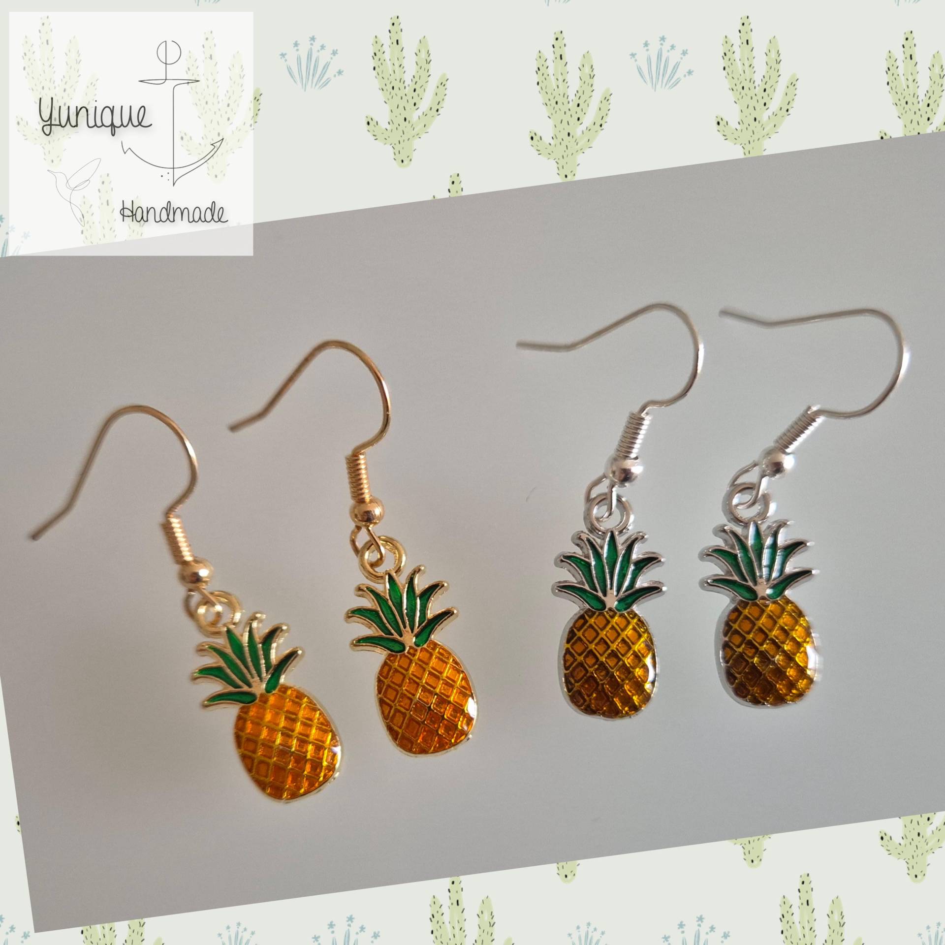 Handgefertigte Ohrringe Im Ananas - Design Goldfarben Obst Witzig Früchte Sommer Geschenkidee Silber Oder Gold von YuniqueHandmade