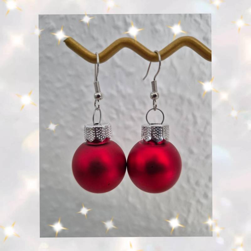 Handgefertigte Ohrringe Mit Christbaumkugel Echtglas Rottöne Adventskalender Wichteln Geschenk Mama Tochter Kollegin Schwester Feiertage von YuniqueHandmade