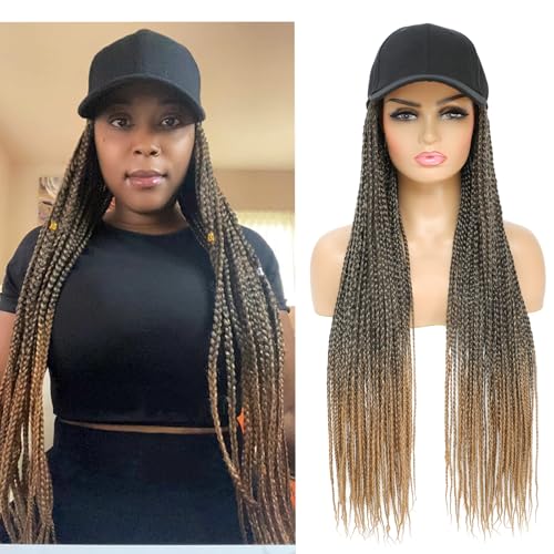 Yunkang Geflochtene Baseballmütze, Perücke, geflochten, mit Hut und Perücke, 61 cm lang, Ombre Hellbraun, geflochten, synthetisches Haar, für Frauen (B-T27) von Yunkang