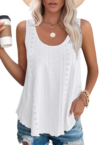 Yunmlep Tank Top Damen Ärmellose Tshirt Oberteile Sommer U-Ausschnitt Elegant Tunika Casual Lose Ärmellose Shirt Tops (A-Weiß, XL) von Yunmlep