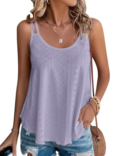 Yunmlep Tank Top Damen Ärmellose Tshirt Oberteile Sommer U-Ausschnitt Elegant Tunika Casual Lose Ärmellose Shirt Tops (C-Lila, M) von Yunmlep