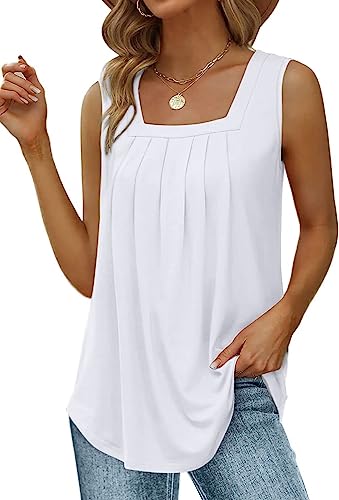 Yunmlep Tank Tops für Damen Sommer Ärmellose Tshirts Elegant Lose Flowy Tunika Shirt Casual Oberteile Tops (L, A-Weiß-1) von Yunmlep