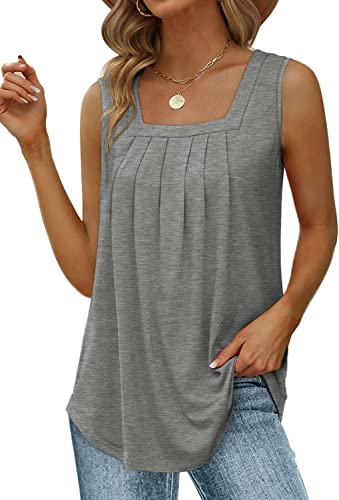 Yunmlep Tank Tops für Damen Sommer Ärmellose Tshirts Elegant Lose Flowy Tunika Shirt Casual Oberteile Tops (L, Grau) von Yunmlep