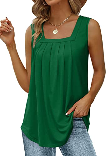 Yunmlep Tank Tops für Damen Sommer Ärmellose Tshirts Elegant Lose Flowy Tunika Shirt Casual Oberteile Tops (L, Grün) von Yunmlep