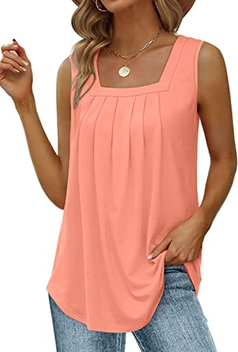 Yunmlep Tank Tops für Damen Sommer Ärmellose Tshirts Elegant Lose Flowy Tunika Shirt Casual Oberteile Tops (L, Rosa) von Yunmlep