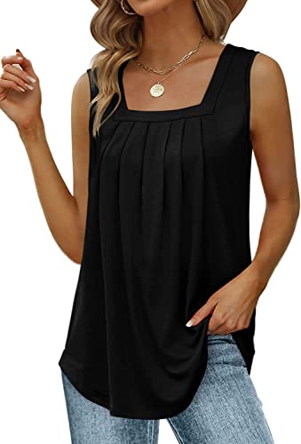 Yunmlep Tank Tops für Damen Sommer Ärmellose Tshirts Elegant Lose Flowy Tunika Shirt Casual Oberteile Tops (L, Schwarz) von Yunmlep