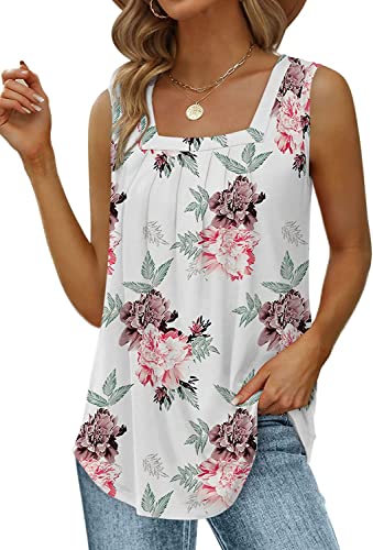 Yunmlep Tank Tops für Damen Sommer Ärmellose Tshirts Elegant Lose Flowy Tunika Shirt Casual Oberteile Tops (L, Weiss) von Yunmlep