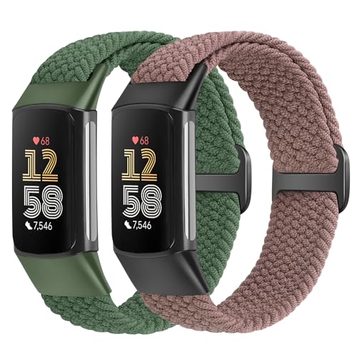 Yunshare Elastische Geflochtene Armband Nur Kompatibel mit Fitbit Charge 6/Fitbit Charge 5, Verstellbare Solo Loop Dehnbares Nylon Gewebe Ersatzarmbänder für Fitbit Charge 6/Charge 5 Damen Herren von Yunshare
