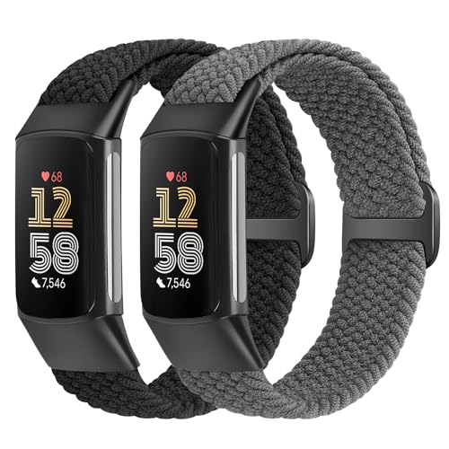 Yunshare Elastische Geflochtene Armband Nur Kompatibel mit Fitbit Charge 6/Fitbit Charge 5, Verstellbare Solo Loop Dehnbares Nylon Gewebe Ersatzarmbänder für Fitbit Charge 6/Charge 5 Damen Herren von Yunshare