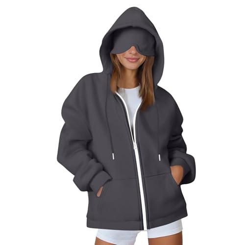 Kapuzenpullover mit integrierter Augenmaske Unisex Bequemer, Reise-Kapuzenpullover Hoodie Herren Damen Oversize Pullover für Erwachsene Männer Frauen Mit Reißverschluss und ohne Reißverschluss,DYM von Yunshenla