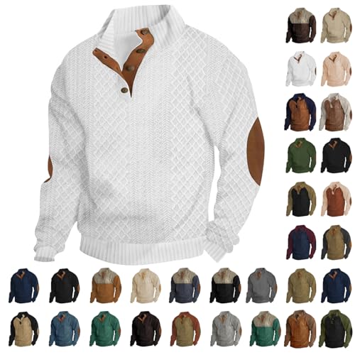 Yunshenla Sweatshirt Herren Ohne Kapuze Arbeitspullover Herren Oversize Pullover Unifarbener Langarm Reverskragen Poloshirt Button Classic Pulli Top Casual Sweatshirt(#01,L) von Yunshenla