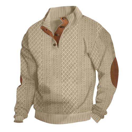 Yunshenla Sweatshirt Herren Ohne Kapuze Arbeitspullover Herren Oversize Pullover Unifarbener Langarm Reverskragen Poloshirt Button Classic Pulli Top Casual Sweatshirt(#05,XXL) von Yunshenla