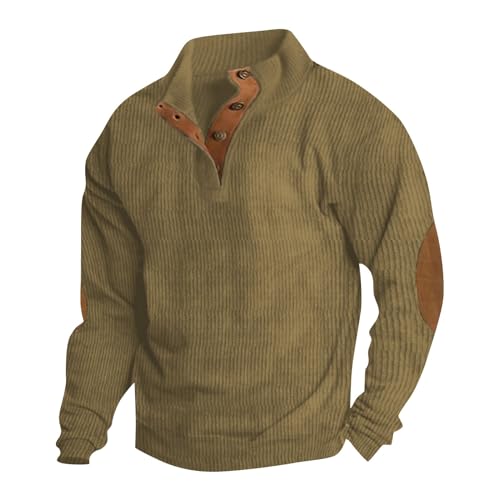 Yunshenla Sweatshirt Herren Ohne Kapuze Arbeitspullover Herren Oversize Pullover Unifarbener Langarm Reverskragen Poloshirt Button Classic Pulli Top Casual Sweatshirt(#06,M) von Yunshenla