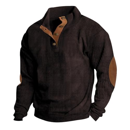 Yunshenla Sweatshirt Herren Ohne Kapuze Arbeitspullover Herren Oversize Pullover Unifarbener Langarm Reverskragen Poloshirt Button Classic Pulli Top Casual Sweatshirt(#18,XL) von Yunshenla