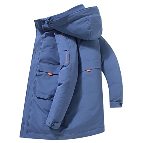 Yuntanu Herren weiße Entendaunen mit Kapuze, warme Mäntel, lang, schmale Passform, Freizeitjacke, Haze Blue, X-Large von Yuntanu