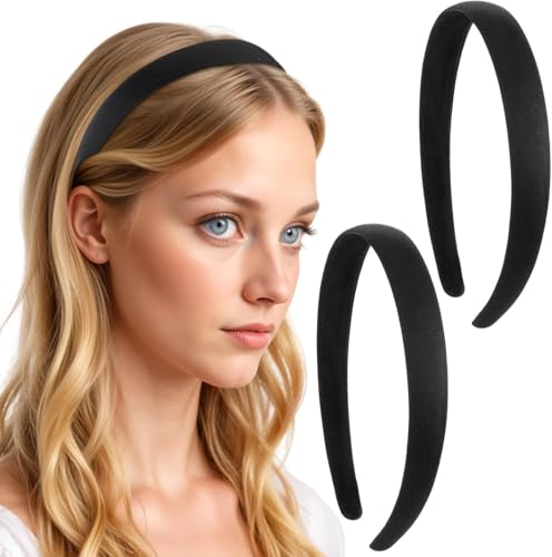 Yunxiao88 3 Stück breites und gepolstertes Haarband aus Satin, einfarbig, Haar-Accessoires, dick, minimalistisch, nahtlos, Zubehör für leichtes Haar von Yunxiao88