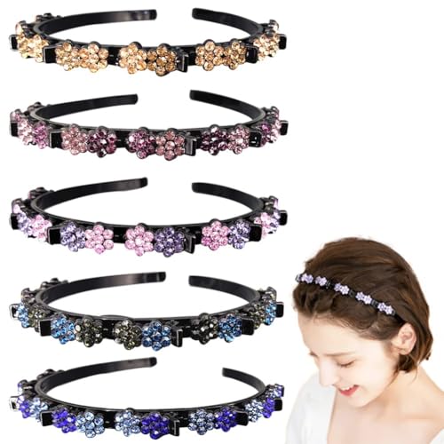 Yunxiao88 5 Stück Blume Kristall Haarband für Frauen Haarnadel Stirnbänder Doppelschicht Twist Geflecht Stirnband mit Clips Hohl Woven Stirnband Haarschmuck für Frauen Mädchen von Yunxiao88