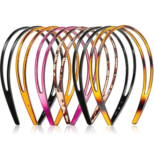 Yunxiao88 6 Stück Kunststoff-Stirnbänder für Damen, zweireihig, Zahnkamm, Haarbänder, Schildpatt-Haarreifen, rutschfest, 5 Farben von Yunxiao88