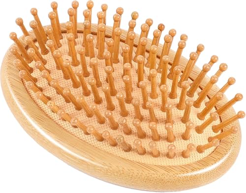 Yunxiao88 Bambusbürste für Haarwachstum, natürliche Holzkopfhautbürste, Mini-Haarbürste, Kopfhautmassagegerät, Bambusborsten, entwirrende Haarbürste für Frauen, kein Griff-Design, antistatische runde von Yunxiao88