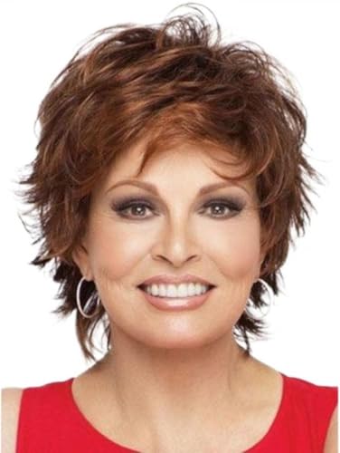 Yunxiao88 Damen, kurzes, glattes Haar, flauschig, braun-rot, Pony, kurzes lockiges Haar, flare aus Yunxiao88 Damen, kurzes, glattes Haar, flauschig, braun-rot, Pony, kurzes lockiges Haar, flare aus von Yunxiao88