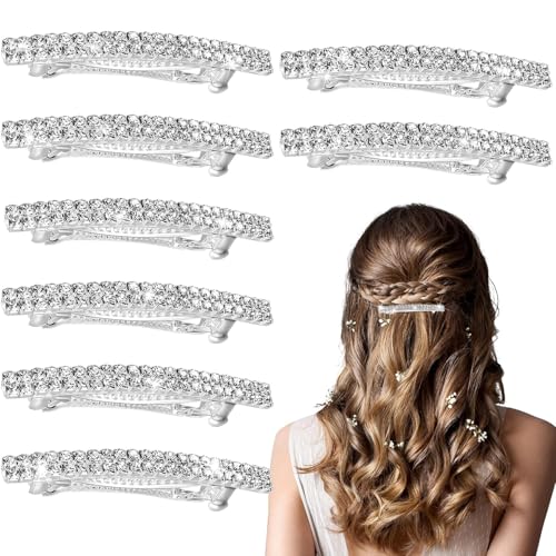 Yunxiao88 Haarspangen, zweireihig, glitzernd, silberfarben, Metall-Federnadel, Haarschmuck, Zubehör, Kristall-Clips für Damen, 8 Stück von Yunxiao88