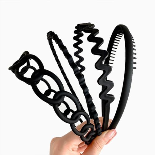Yunxiao88 Kunststoff-Stirnbänder Kit - Matte Oberfläche, Stirnbänder mit Kammzähnen für Frauen & Mädchen, 4 Stück für verschiedene Anlässe - Schwarz Yunxiao88 Kunststoff-Stirnbänder Kit - Matte Oberfläche, Stirnbänder mit Kammzähnen für Frauen & Mädchen, 4 Stück für verschiedene Anlässe - Schwarz von Yunxiao88