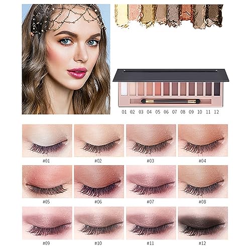 12 Farben Lidschatten, Beste Lidschatten Palette Nudetöne Vegane Augenpalette Eyeshadow Make Up Kosmetik Hochpigmentierte Warme Natürliche Farben in Matt Schimmer Glitzer von Yunyahe