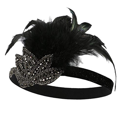 20er Jahre Accessoires Gatsby Accessoires Damen Hutzubehör Blumenhaarparty-Haarbügelmütze eleganter Damengurt Pfau Haarschmuck 20er Jahre Accessoires (Black, One Size) von Yunyahe