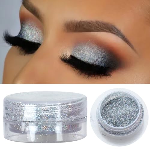 Glitzer Lidschatten Silver, Lidschatten & Highlighter, Glitzer Schmink, Wasserfest & Langlebig, Glitzer Finish Verblendbares & faltenfreies Augen-Makeup, Vegan & Cruelty-Free 5ML von Yunyahe