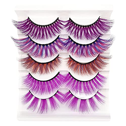 Manga Lashes Wimpern Extensions 5 Paar bunte natürliche weiche falsche Wimpern Wispies dicke lange Verlängerung falsche Wimpern wiederverwendbare falsche Wimpern Eyeliner Glitzer (E, One Size) von Yunyahe