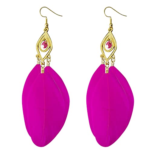 Yunyahe Ohrringe Creolen Ohrringe Silber 925 Stil Ohrringe Retro Mode Blätter Lange Feder Ohrringe Strandurlaub Stil Weibliche Ohrringe Zarte ene Ohrringe (Hot Pink, One Size) von Yunyahe