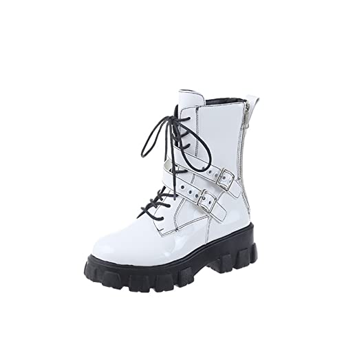 Stiefel Damen Boots Damen Damen Stiefeletten Herbst und Winter Mode Einfarbig Einfache Bequeme Runde Zehe Quadratische Ferse Dicker Reißverschluss hinten Mädchen 37 (White, 40) von Yunyahe
