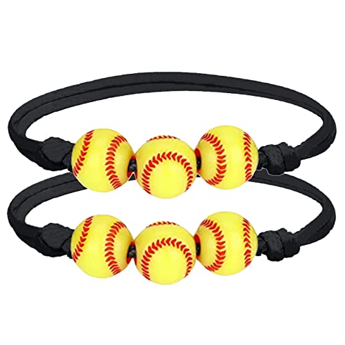 Yunyahe Armband Set Schmuck Damen Armband Damen 2 STÜCKE Softball Armband Party Favors Gelbe Softball Perlen Freundschaftsarmbänder Verstellbares Perlenarmband Softball Geschenke Für (B, One Size) von Yunyahe