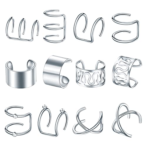 Yunyahe Ohrringe Silber 925 Creolen Ohrringe Gold Ohrclip keine Bündchen 12 PC für Frauen minimalistisch Dainty Charm stechende Ohr 8 Mm ene Creolen (Silver, One Size) von Yunyahe