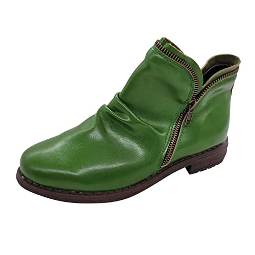 Yunyahe Stiefeletten Damen Damen Boots einfarbig Doppelreißverschluss rutschfeste Retro Flache Kurze Stiefel Schuhspanner Herren Holz (Green, 40) von Yunyahe