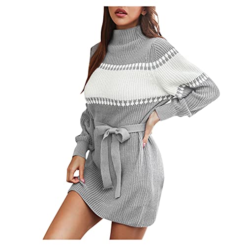 Yunyahe Strickjacke Damen Pullover Damen Winter Trendige Frauen Pulli Hälfte High Ausschnitt Laterne Ärmel Farbe Block Damen Ausgefallen (Grey, S) von Yunyahe