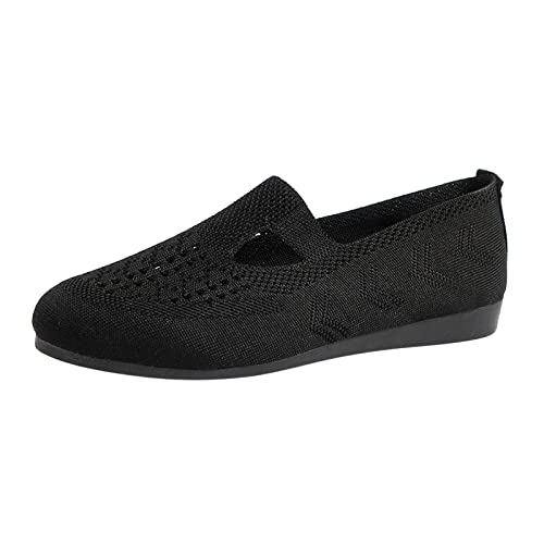 Yunyahe Turnschuhe Ballerinas Damen Schwarz Atmungsaktive Flache Freizeitschuhe Stricken Bequem Sneaker Schuhe Damen 39-42 Lustig (Black, 37) von Yunyahe