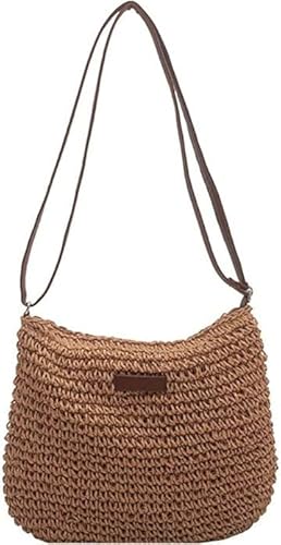 Yunzhou1230 Strohtasche für Damen, Sommer-Stroh-Strandtasche mit Reißverschluss & verstellbarem Riemen, Bohemian-Webart-Urlaubs-Handtasche, Stroh-Crossbody-Tasche für Reisen, Häkelhandtaschen für von Yunzhou1230