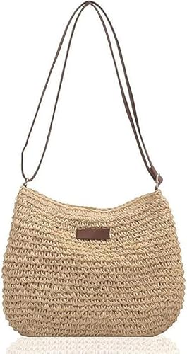 Yunzhou1230 Strohtasche für Damen, Sommer-Stroh-Strandtasche mit Reißverschluss & verstellbarem Riemen, Bohemian-Webart-Urlaubs-Handtasche, Stroh-Crossbody-Tasche für Reisen, Häkelhandtaschen für von Yunzhou1230