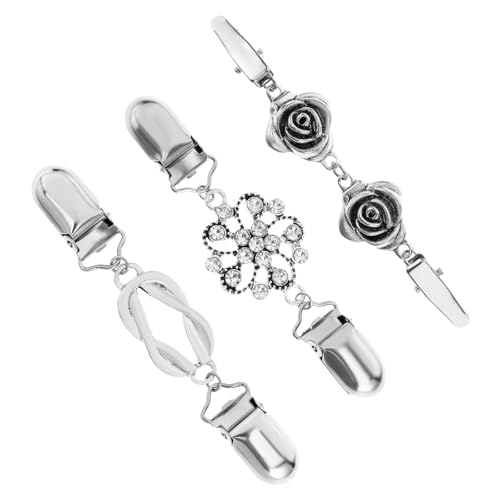 3 Stück Cinch Clip, 3 Stile Retro Elegant Waist Clip in Silber, Clips für Kleidung, Tragbar Cardigan Clips für Kleidung, Kragen und Schal für Damen und Mädchen von Yuomeaz
