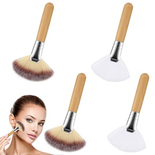 Fächerpinsel 4 Stück Blush Pinsel, Acryl Makeup Brushes, Fan Brush, Weich Hautfreundlich Maskenpinsel mit Langem Griff, Professionell Schminkpinsel für Frauen, Mädchen, Make-Up von Yuomeaz