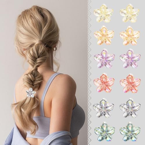Haarspange, 12 Stück, 3 cm, bunt, transparent, Blumen-Haarspangen, Hawaii-Blumen-Haarspangen, Strand-Haarschmuck für Damen und Mädchen, verschiedene Farben von YupiscYe