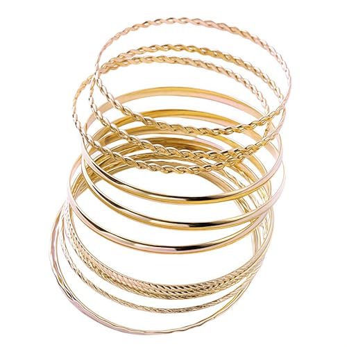 Yuqilin 12 Stück Armreif Gold Boho, Bracelet Gewickeltes Linien-Design Armbänder Bangles Indien Femme Vintage Geschichtetes, für Frauen Mädchen Schmuckgeschenke von Yuqilin