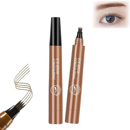 Yuqilin 2 Stück Augenbrauenstift Wasserfest Flüssiger Eyebrow Pencil mit Vier Gabelspitzen Augenbrauenstift Wischfest Langanhaltender Augenbraunstift Natürlicher für Make-up-Anfänger (Dark Brown) von Yuqilin