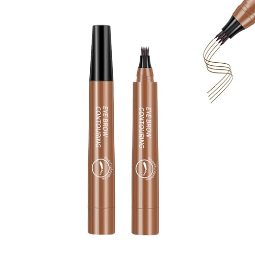 Yuqilin 2 Stück Flüssiger Augenbrauenstift, mit Vier Gabelspitzen Eyebrow Pencil, Wasserfest Eyebrow Pen, Langanhaltenden Augenbrauen Stift, Augenbrauenstift Microblading (Hellbraun) von Yuqilin
